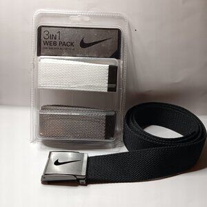 NIKE 3 IN 1 WEB PACK GOLF BELTS - ONE SIZE FITS UP TO 42 - BLACK / GREY /WHITE